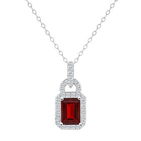 Sterling Silver Emerald-Cut Gemstone & White Topaz Pendant with Chain