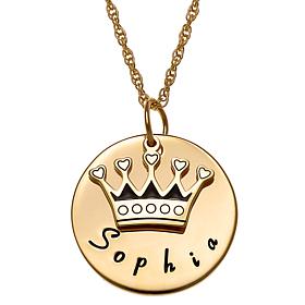 Sterling Silver Engraved Crown Name Disc Necklace