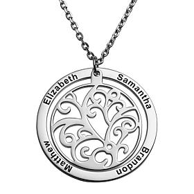 Sterling Silver Engraved Family Name Filigree Disc Necklace