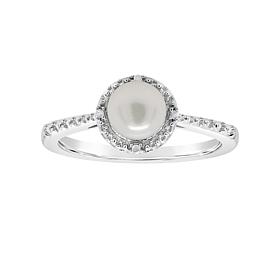 Sterling Silver Gemstone and Diamond 5mm Round Ring