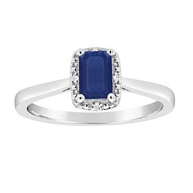 Sterling Silver Gemstone and Diamond Accent 6x4mm Emerald Cut Ring