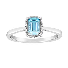 Sterling Silver Gemstone and Diamond Accent 6x4mm Emerald Cut Ring