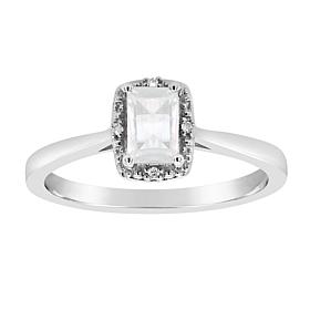 Sterling Silver Gemstone and Diamond Accent 6x4mm Emerald Cut Ring