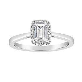Sterling Silver Gemstone and Diamond Accent 6x4mm Emerald Cut Ring