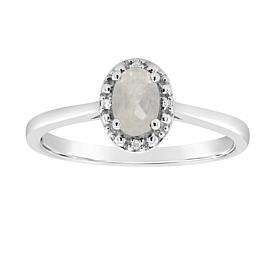 Sterling Silver Gemstone and Diamond Accent 6x4mm Oval Ring