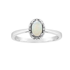 Sterling Silver Gemstone and Diamond Accent 6x4mm Oval Ring