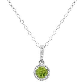 Sterling Silver Gemstone and Diamond Round Pendant with Chain