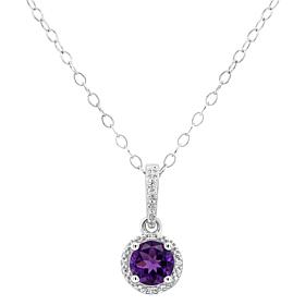 Sterling Silver Gemstone and Diamond Round Pendant with Chain