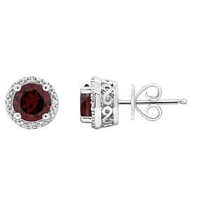Sterling Silver Gemstone and Diamond Round Stud Earrings