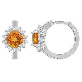 Sterling Silver Gemstone and White Topaz 6mm Round Hoop Earrings