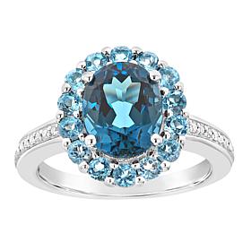 Sterling Silver London and Swiss Blue Topaz Diamond Accent Ring