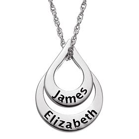 Sterling Silver Nesting Teardrop Names Necklace - 2 Names