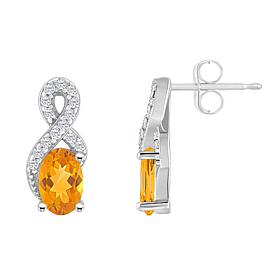 Sterling Silver Oval-Cut Gemstone and White Topaz Earrings