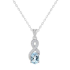 Sterling Silver Oval-Cut Gemstone and White Topaz Pendant with Chain