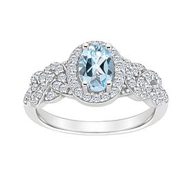 Sterling Silver Oval-Cut Gemstone and White Topaz Ring