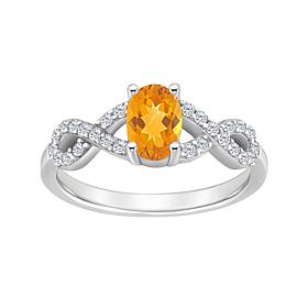 Sterling Silver Oval-Cut Gemstone and White Topaz Ring