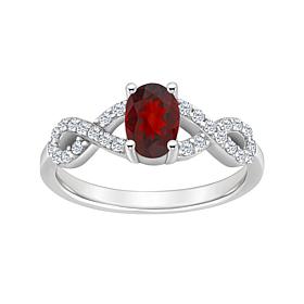 Sterling Silver Oval-Cut Gemstone and White Topaz Ring