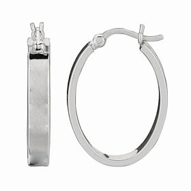 Sterling Silver Polished Squared Tube Oval Hoop Earrings - 1/2"