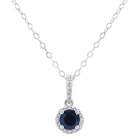 Sterling Silver Precious Gem and Diamond 5mm Round Pendant with Chain