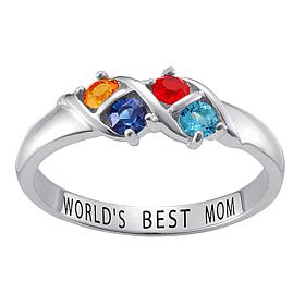 Sterling Silver Round Birthstone Crystal Band Ring - 4 Stones