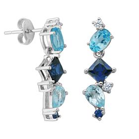 Sterling Silver Tonal Blue Topaz and Created Sapphire Earrings