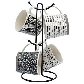 Tabletops Avenue 4-Piece Coffee Mug Set with Tree Rack