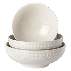Tabletops Gallery Bloom 3-Piece White Embossed Bowl Set