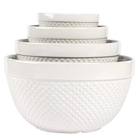 Tabletops Gallery Hobnail 4-Piece Stoneware Mixing Bowl Set - White