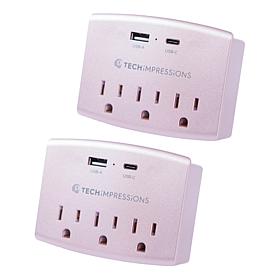 Tech Impressions Surge Protector with Outlets, USB and Shelf 2-pack