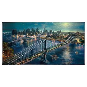 Thomas Kinkade Moonlight over Manhattan 16 x 31 Gallery Wrapped Canvas