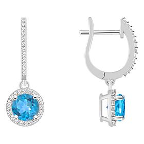 Top Choice Gems 6mm Gem and Diamond Hugger Hoop Dangle Earrings