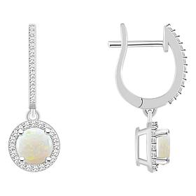 Top Choice Gems 6mm Opal and Diamond Hugger Hoop Dangle Earrings