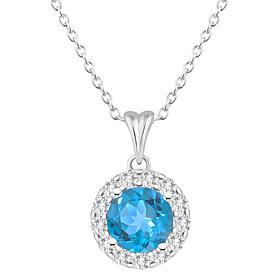Top Choice Gems 7mm Round Gem and White Topaz Pendant with Chain