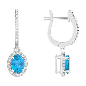 Top Choice Gems  7x5mm Gem and Diamond Hugger Hoop Dangle Earrings