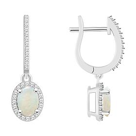 Top Choice Gems  7x5mm Gem and Diamond Hugger Hoop Dangle Earrings