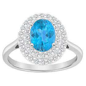 Top Choice Gems 8x6mm Oval Gem and White Topaz Double Halo Ring