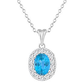 Top Choice Gems 8x6mm Oval Gem and White Topaz Pendant with Chain