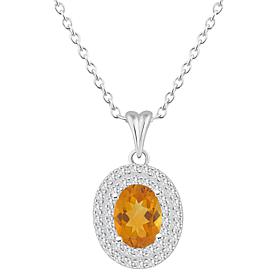 Top Choice Gems 8x6mm Oval Gem and White Topaz Pendant with Chain