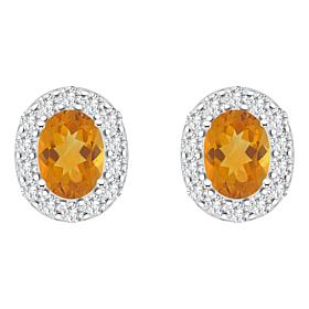 Top Choice Gems  8x6mm Oval Gem and White Topaz Stud Earrings