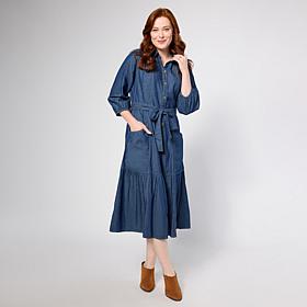 Tower Hill by Christie Brinkley Belted Denim Midi Dress