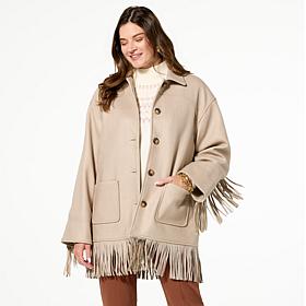 Tower Hill by Christie Brinkley Brushed Faux Melton Jacket with Fringe