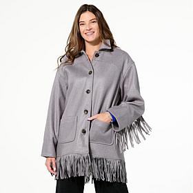 Tower Hill by Christie Brinkley Brushed Faux Melton Jacket with Fringe