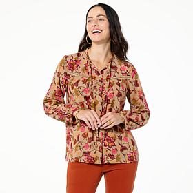 Tower Hill by Christie Brinkley Crochet Detail Neck-Tie Peasant Top