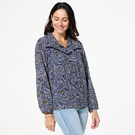 Tower Hill by Christie Brinkley Crochet Detail Neck-Tie Peasant Top