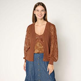 Tower Hill by Christie Brinkley Mixed Media Scalloped Edge Cardigan