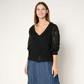 Tower Hill by Christie Brinkley Mixed Media Scalloped Edge Cardigan