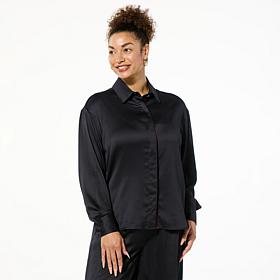 Tower Hill by Christie Brinkley Relaxed Satin Button-Down Top