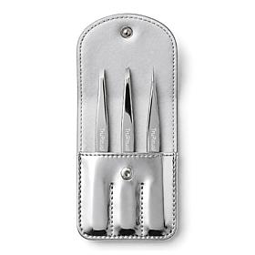 TruRitual 3-Piece Stainless Steel Tweezer Set with Storage Pouch