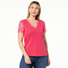 TWRHLL by Christie Brinkley Lace Sleeve Knit Top