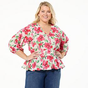 TWRHLL by Christie Brinkley Smocked Waist Top